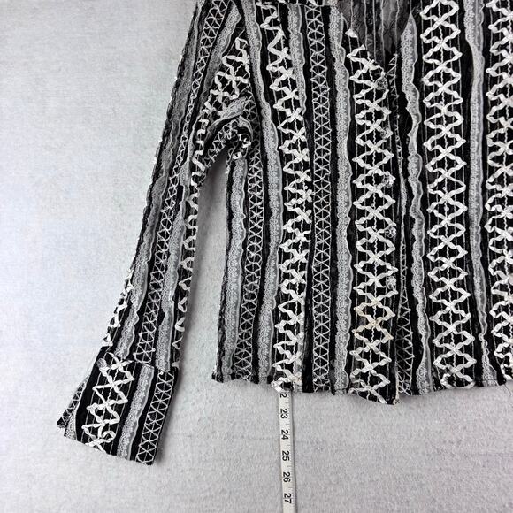 Kenar Long Sleeve Sheer Button Up Blouse Women's 8 Lolita Bell Wrist Lace Ribbon - Picture 2 of 15